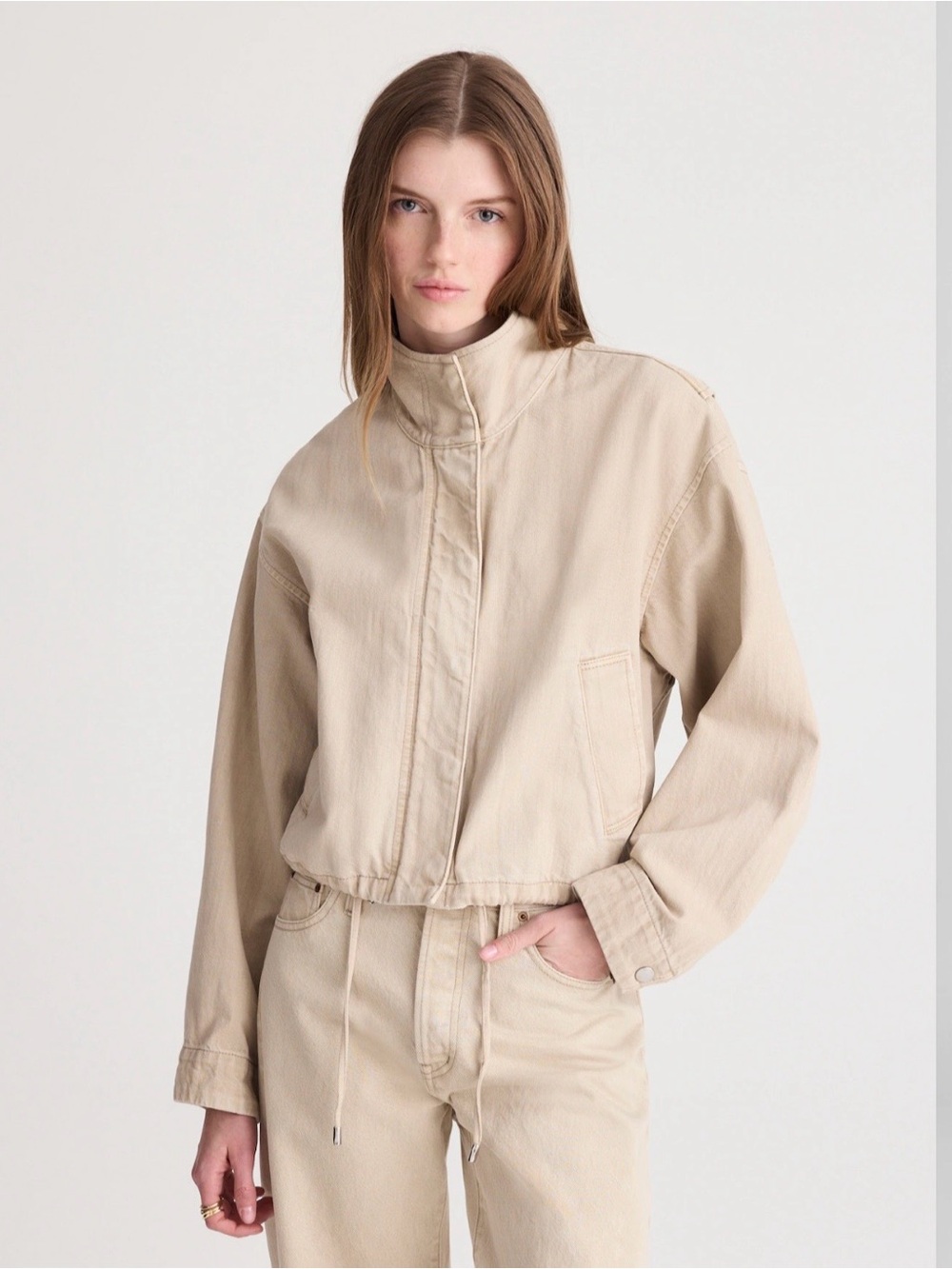 Madewell Denim Field Crop Funnel Neck Jacket in Khaki - S - Sold Out Online! - Picture 2 of 11